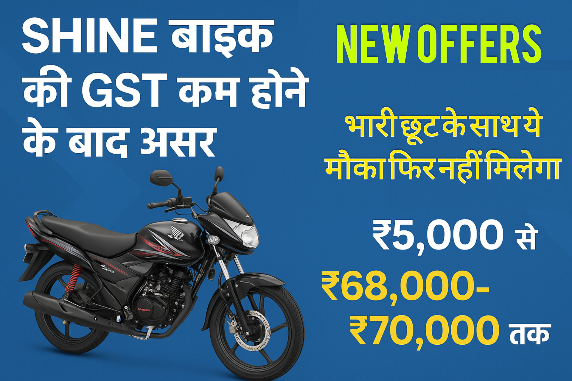 Honda Shine बाइक GST कटौती 2025 के बाद नई कीमत का पोस्टर